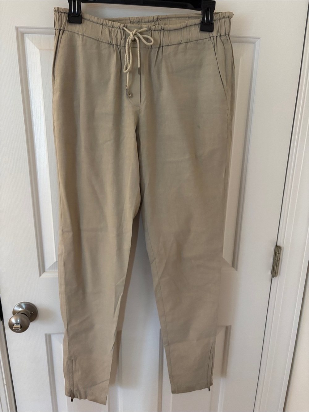 Theory Beige Drawstring Chino Pants Light Linen